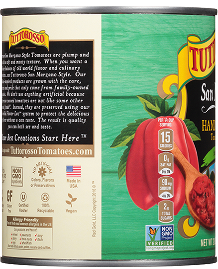 Image of Tuttorosso Tomatoes Hand Crushed Tomatoes in Puree with Basil and Sea Salt Right Side of Label